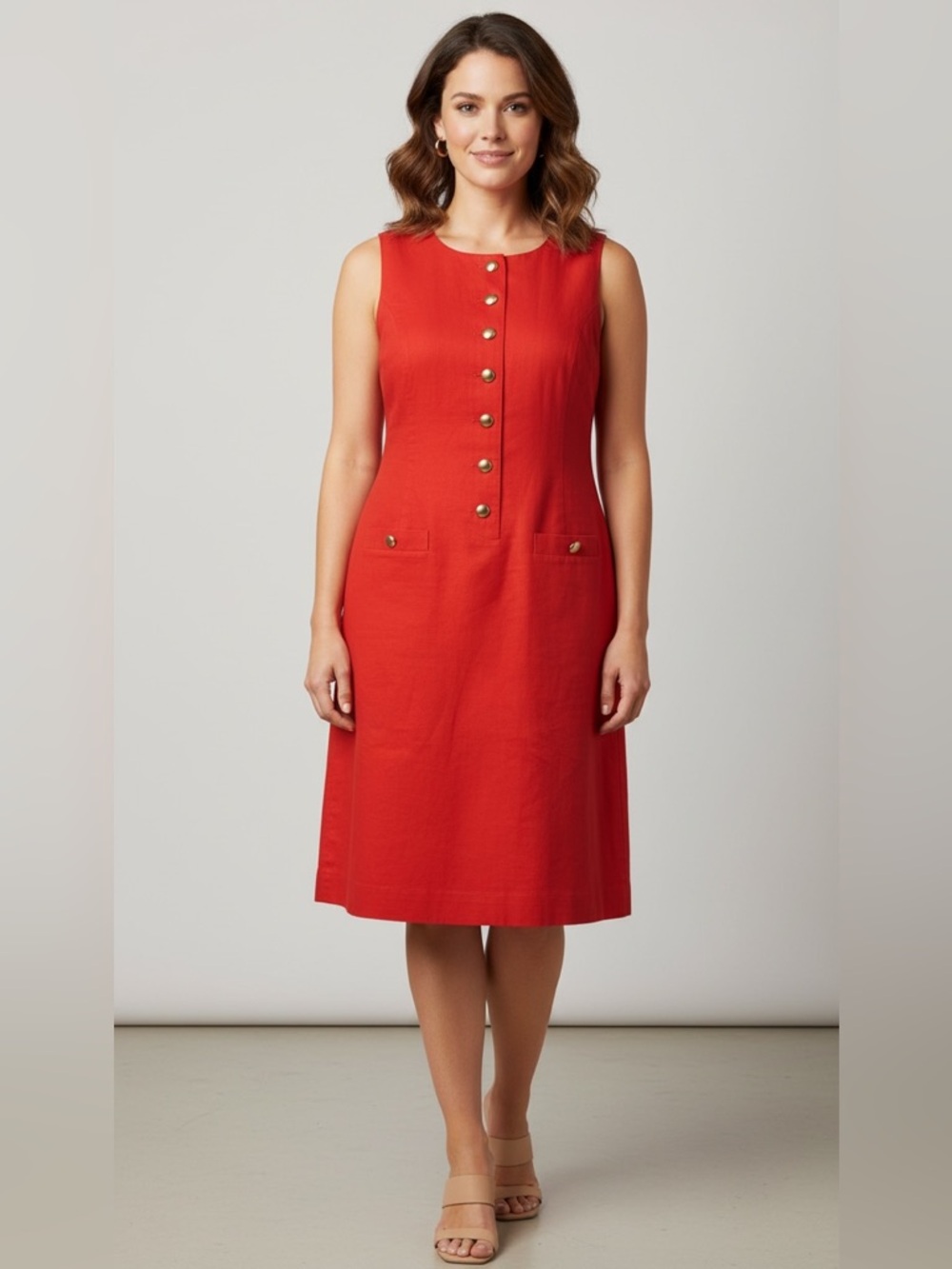 J. Crew Women's Size 14 Shift dress Sleeveless Casual Red Linen Cotton